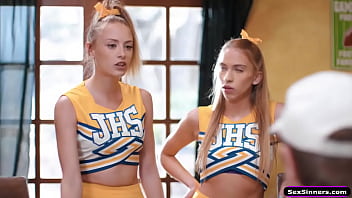 Coach and cheerleaders engage in threesome with ass licking and shaved pussy